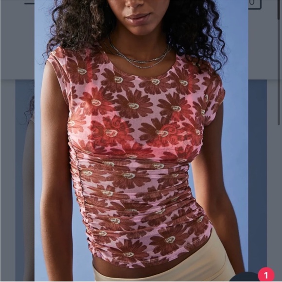 Free People Tops - Free People intimately pink sweet Daisy mesh sheet ruched floral lightweight top